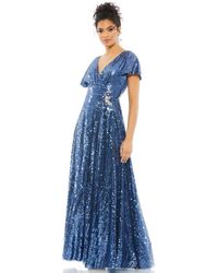 Mac Duggal - Sequined Butterfly Sleeve Wrap Over A Line Gown - Lyst