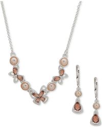 Anne Klein - Gold-tone Imitation-pearl Crystal Butterfly Necklace & Drop Earrings Set - Lyst