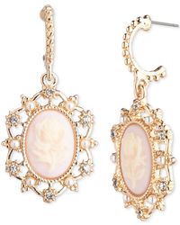 Marchesa - Gold-tone Crystal & Imitation Pearl Flower Cameo Drop Earrings - Lyst