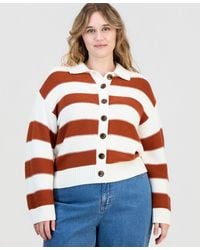 On 34th - Trendy Plus Size Bold Stripe Button-front Cardigan Sweater - Lyst