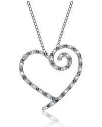 Genevive Jewelry - Sterling Silver White Gold Plated Cubic Zirconia Heart With Swirl Pendant - Lyst