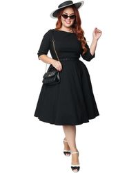Unique Vintage - Plus Size Three Quarter Sleeve Belted Devon Swing Dress - Lyst