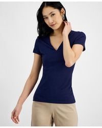 INC International Concepts - Inc Short Sleeve Ribbed V-neck Top, Created For Macy's - Lyst