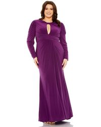 Mac Duggal - Plus Size Long Sleeve Keyhole Neck Jersey Gown - Lyst
