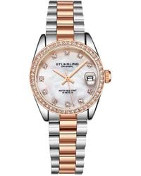 Stuhrling - Lineage 3936.1 S Quartz Watch 31mm Stainless Steel Silver Bracelet White Mother-of-pearl Dial Crystal Bezel - Lyst