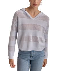 DKNY - Pointelle Stripe V-neck Hooded Sweater - Lyst