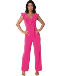 Bebe - V-neck Ruffle Scuba Crepe Jumpsuit - Lyst