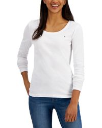 Tommy Hilfiger - Solid Scoop-neck Long-sleeve Top - Lyst