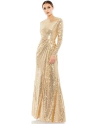 Mac Duggal - Sequined High Neck Long Sleeve Draped Gown - Lyst