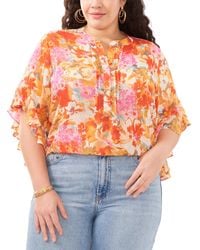 Vince Camuto - Plus Size Pintucked Floral Print Flutter Sleeve Top - Lyst