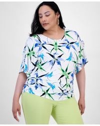 INC International Concepts - Plus Size Printed Ruched Short-sleeve Top - Lyst