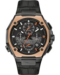 Bulova men's chronograph black leather strap watch discount 40mm