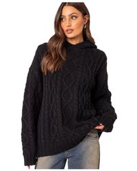 Edikted - Oversized Cable Knit Sweater Hoodie - Lyst