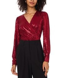 Vince Camuto - Sequined Faux-wrap Long-sleeve Top - Lyst