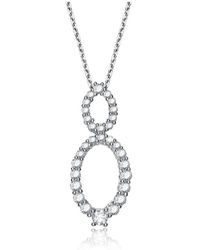 Genevive Jewelry - Sterling White Gold Plated Oval Shape Micro Pave Cubic Zirconia Drop Pendant - Lyst
