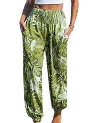 CUPSHE - Palm Leaf Smocked Waist Tapered Leg Pants - Lyst