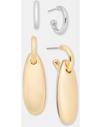 On 34th - 2-pc. Set Interchangeable Two-tone Teardrop Charm Hoop Earrings - Lyst