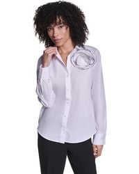 KARL LAGERFELD - Petite Collared Long-sleeve Blouse - Lyst