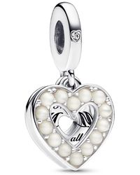 PANDORA - Mixed Stone Pearlescent Heart Double Dangle Charm - Lyst
