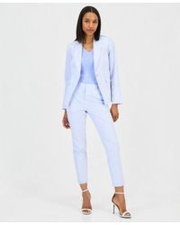 Tahari - Seersucker Stripe Cotton One Button Blazer V Neck Sleeveless Ribbed Knit Top Seersucker Stripe Cotton Slim Leg Pants - Lyst