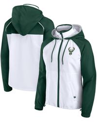 Fanatics - White/hunter Green Milwaukee Bucks Anorak Raglan Full-zip Hoodie Jacket - Lyst
