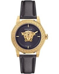 Versace - Swiss Medusa Deco Black Leather Strap Watch 38mm - Lyst