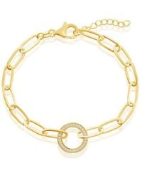Simona - Sterling Silver Or Plated Over Sterling Silver Cz Circle Paperclip Bracelet - Lyst