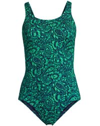 Lands' End - Chlorine Resistant High Leg Soft Cup Tugless Sporty One Piece Swimsuit - Lyst