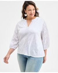 Style & Co. - Plus Size Solid Split-neck Eyelet Top - Lyst