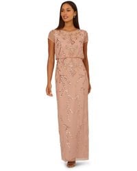 Adrianna Papell - Beaded Short-sleeve Maxi Dress - Lyst