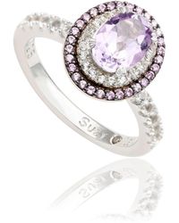 SUZY LEVIAN NEW YORK - Suzy Levian Sterling Silver Oval Cut Topaz And Sapphire Double Halo Ring - Lyst