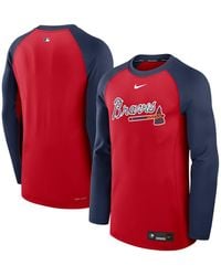 Nike - Red/navy Atlanta Braves Authentic Collection Game Time Raglan Performance Long Sleeve T-shirt - Lyst