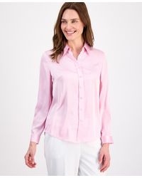 Kasper - Button-front Long-sleeve Collared Neck Blouse - Lyst