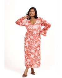 FASHION-SZN CURVE - Long Sleeve Mesh Floral Midi Dress - Lyst