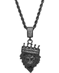 Steeltime - Stainless Steel Simulated Diamond Crowned Lion's Head 30" Pendant Necklace - Lyst