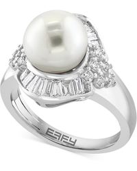 Effy - Effy® Cultured Freshwater Pearl (11mm) & Diamond (1 Ct. T.w.) Halo Ring In 14k White Gold - Lyst