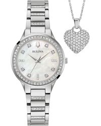 Bulova - Classic Crystal Stainless Steel Bracelet Watch Box Set 30mm - Lyst