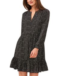 Vince Camuto - Printed Split Neck Baby Doll Dress - Lyst