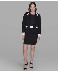 Karl Lagerfeld - Cotton Colorblocked Pencil Skirt Embellished Pleated Top Cotton One Button Knit Blazer - Lyst
