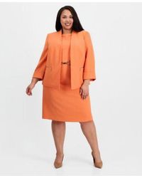 Kasper - Plus Size Collarless Open Front Zip Pocket Jacket Boat Neck Sleeveless Sheath Crepe Dress - Lyst