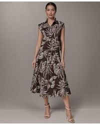 Donna Karan - Button Front Drawstring Top Printed Pleated Skirt - Lyst