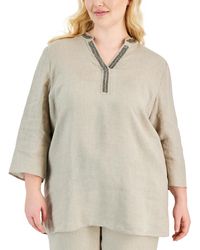 Charter Club - Plus Size 100% Linen Embellished Tunic - Lyst