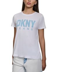 DKNY - Flocked-logo Short-sleeve Crewneck T-shirt - Lyst