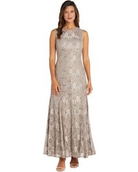R & M Richards - Long Embellished Illusion-detail Lace Gown - Lyst
