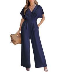 CUPSHE - V-neck Short Sleeve Straight Leg Jumpsuit - Lyst