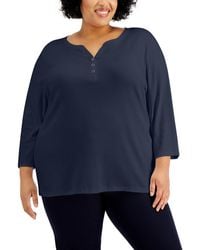 Karen Scott - Plus Size 3/4-sleeve Henley Top - Lyst