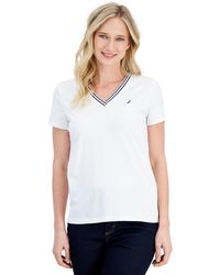 Nautica - Jeans Solid Stripe-trim V-neck - Lyst