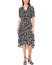 Vince Camuto - Printed Puff-sleeve Tiered Midi Dress - Lyst