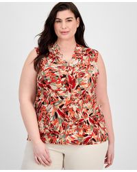 Kasper - Plus Size Printed Pleat-neck Top - Lyst