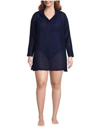 Lands' End - Plus Size Rayon Rib Hooded Mini Swim Cover-up Dress - Lyst